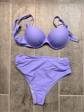 Women’s Lavender Two-Piece Swim Set M- Padded Bikini Top & High Waisted Bottoms